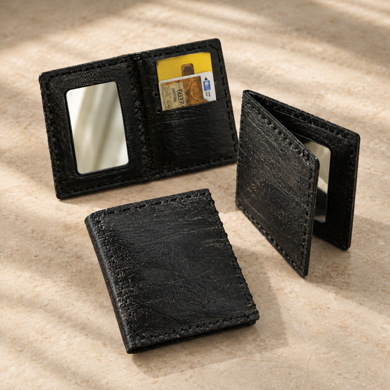 کیف پول چرمی مشکی آینه‌دار | Black Leather Wallet with Mirror