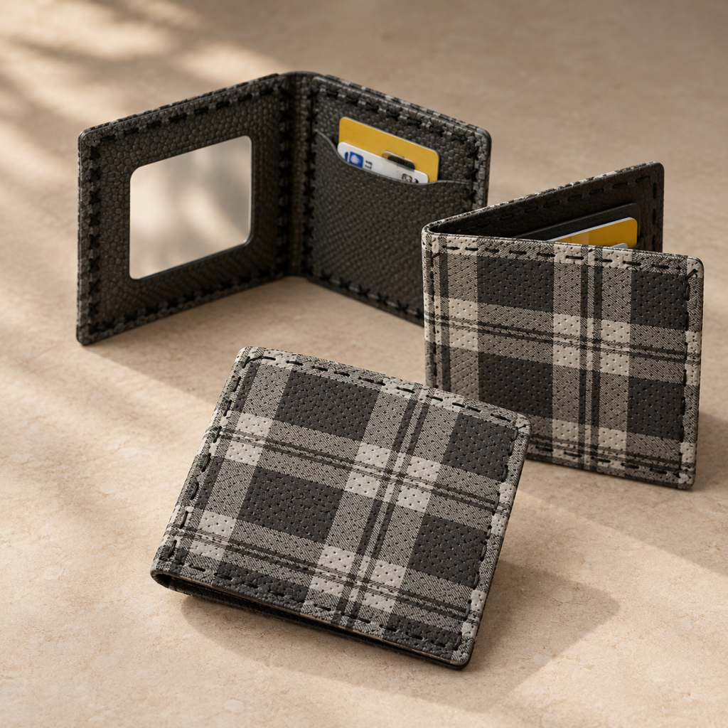 کیف پول چرمی طوسی طرح‌دار | Patterned Gray Leather Wallet